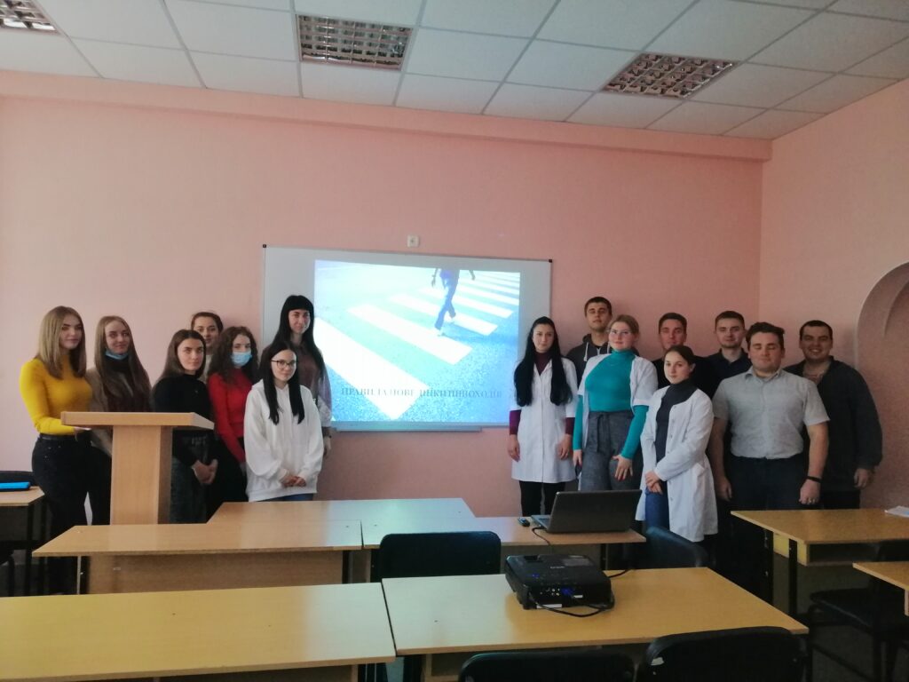 November 8, 2021 Assistant of the Department of PhMM Chegrinets A.A .gave a lecture "Rules of conduct for pedestrians" to students of higher education 5th year group FS17 (5.0d) -07